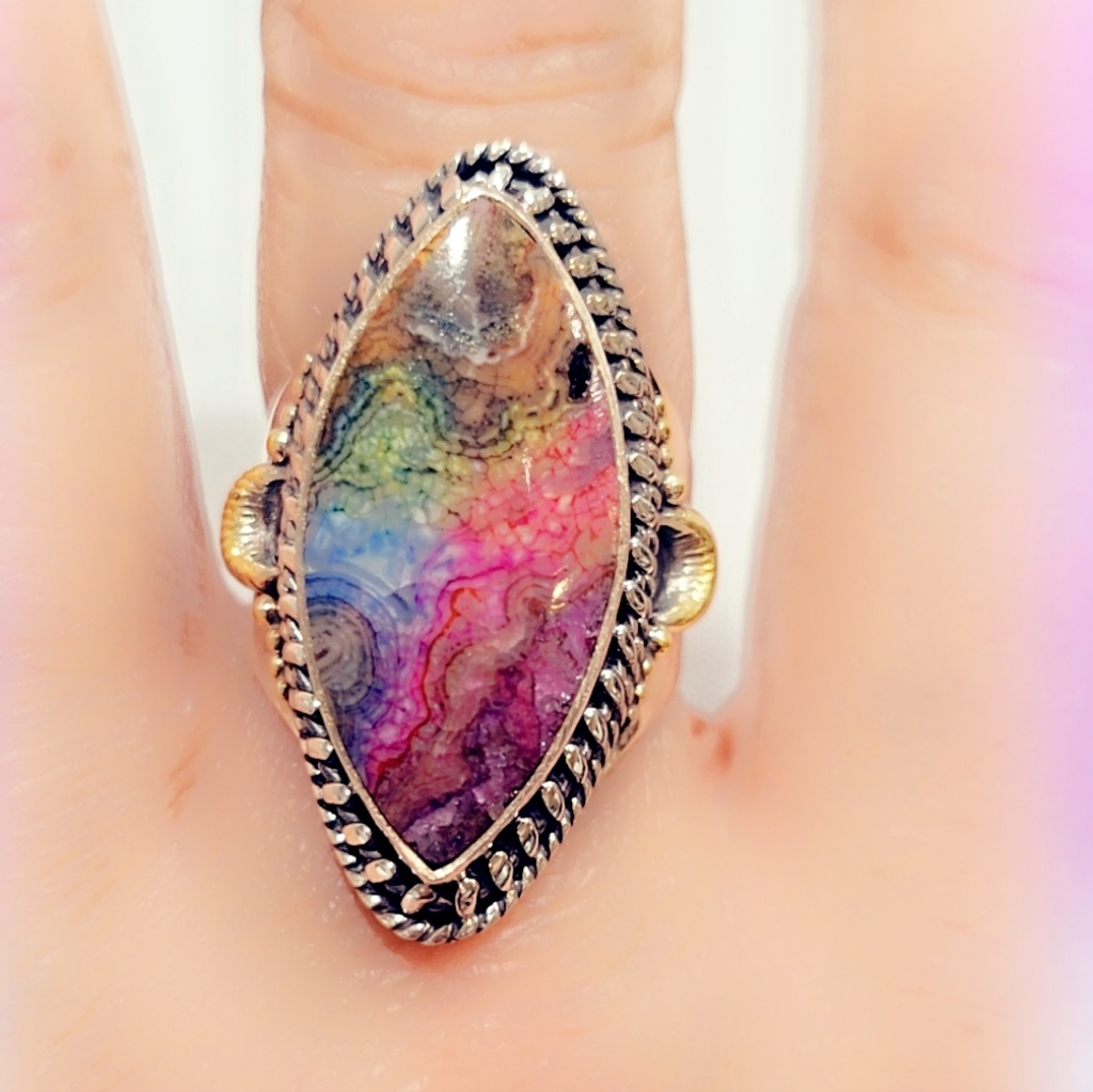 Crazy Lace Sterling Silver 925 Gemstone Ring 97$
